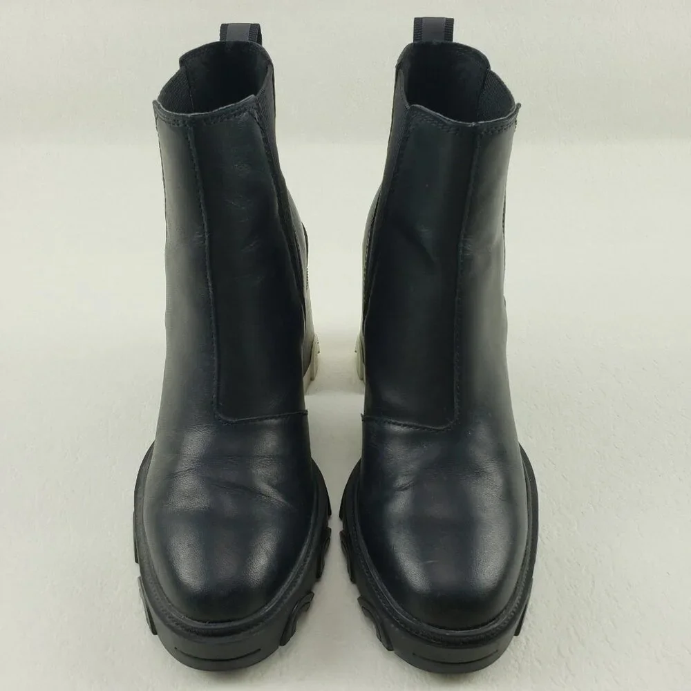 Sorel Brex Chelsea Ankle Boot Womens 8 Black Leather Pull On Waterproof Block - Picture 5 of 13